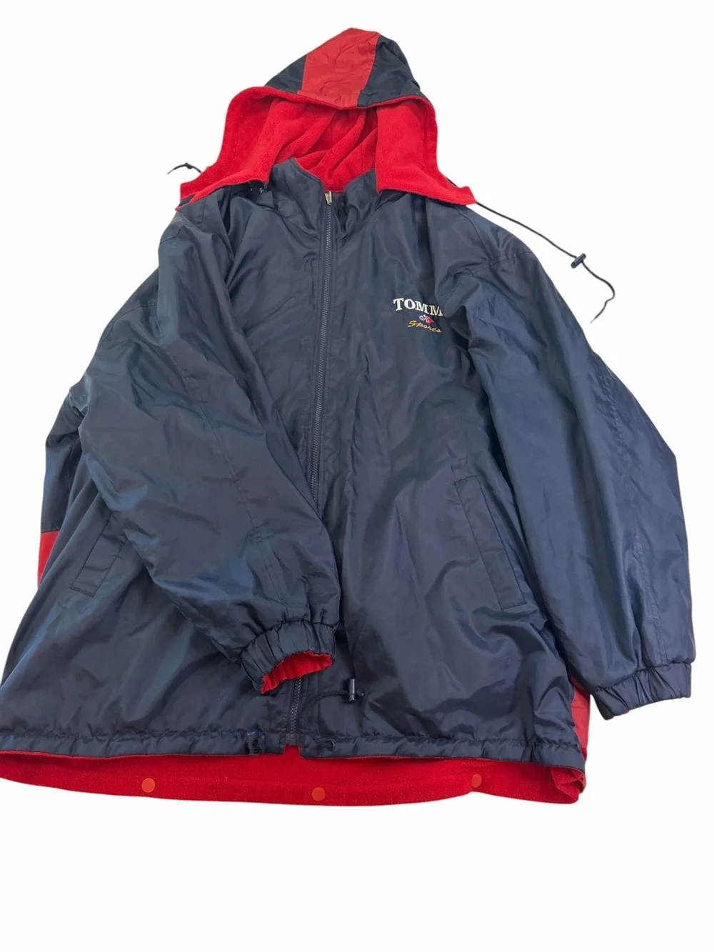 Tommy Hilfiger Navy and Red Hooded Windbreaker Jacket Vintage Y2K